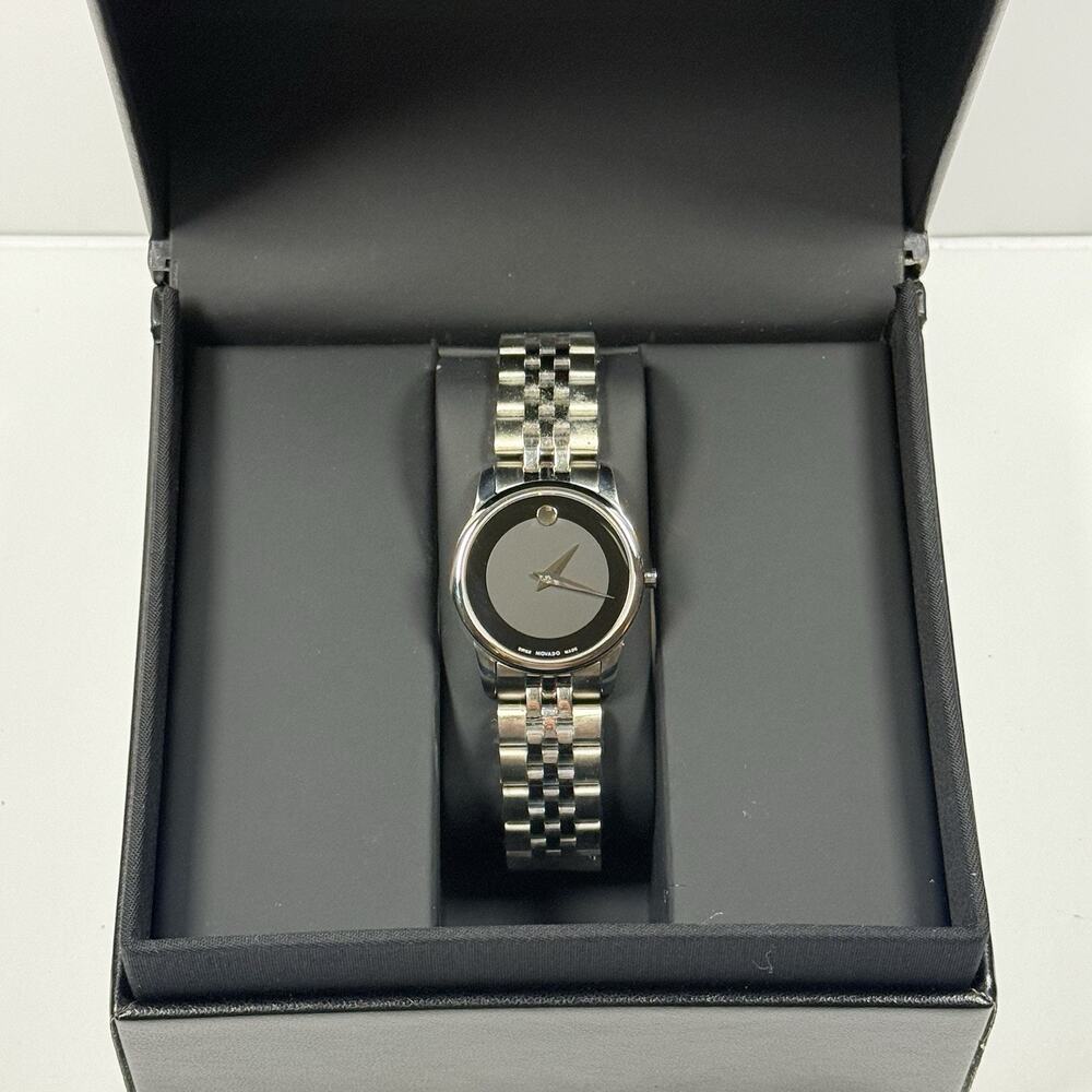 Movado Museum 28mm Steel Black Dial Quartz Ladies Watch 0606505